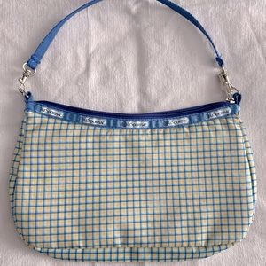 Vintage Y2K 00’s LeSportsac bag/clutch pastel blue and yellow check pattern